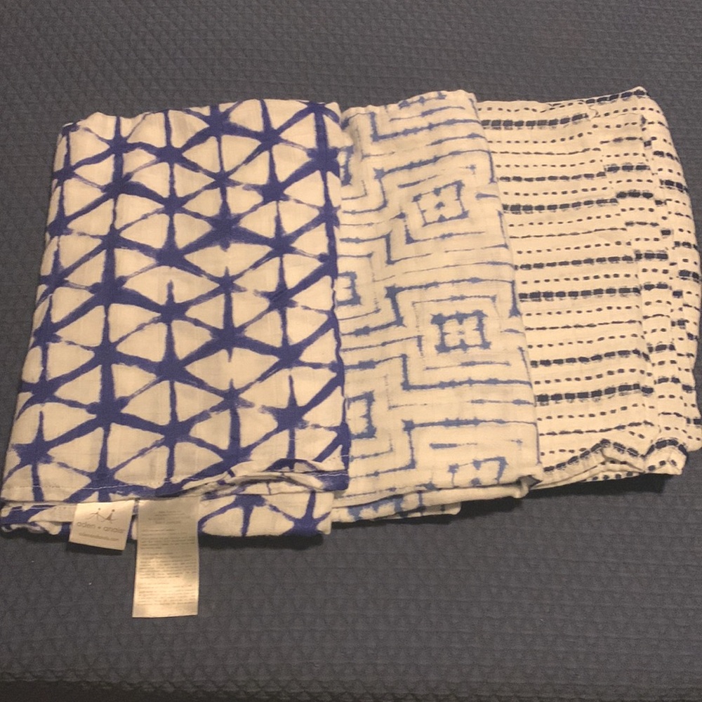 aden + anais blue geometric muslin blankets